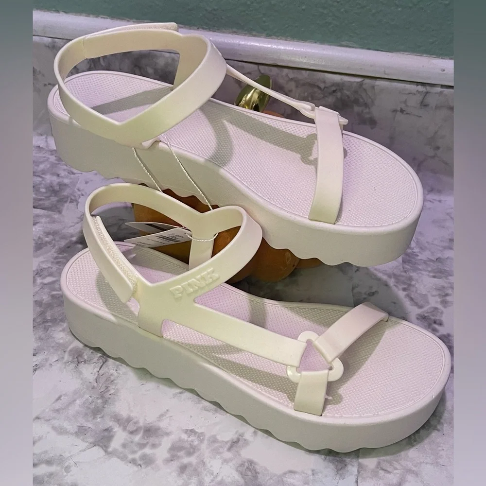 NWT PINK Victoria's Secret Light Cream Platform Sandals
